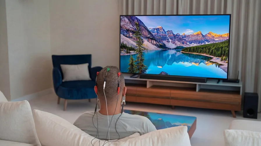A client sitting comfortably and watching a screen during neurofeedback